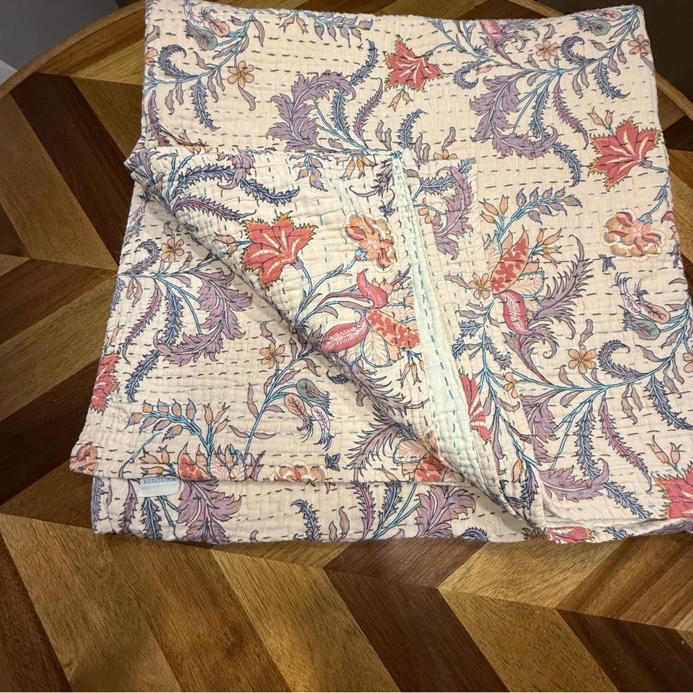 Sundance Kantha Cream and Purple Floral Quilt